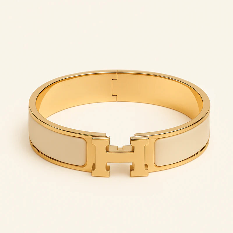 H-sluiting Luxe armband – Beige & Goud